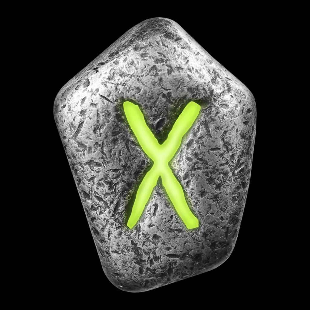 A 1 oz silver cast bar with the Gebo rune symbol on it, against a black background.