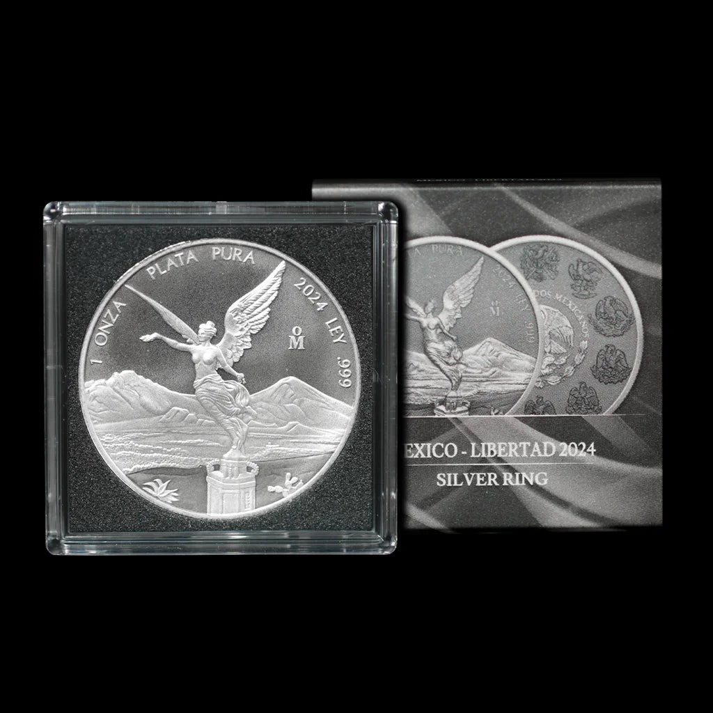 Silver Mexican Libertad Ring Coin with case