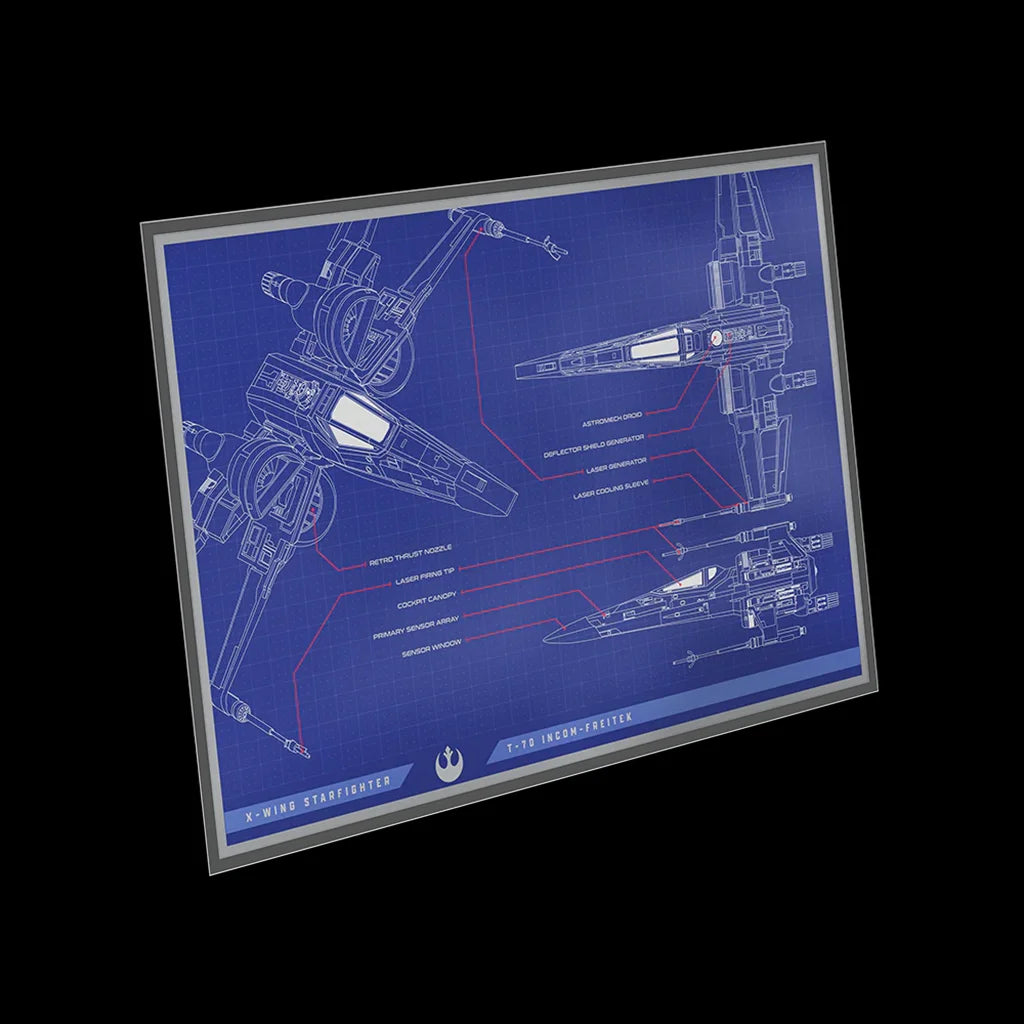 Star Wars Blueprint-style drawing of the X-Wing Fighter Ship Collectible Silver Coin