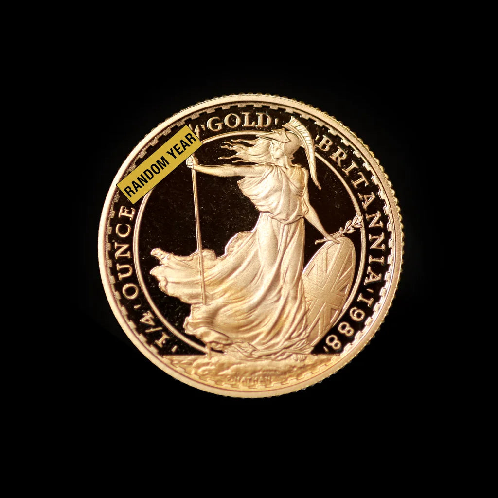 1/4 oz Gold Britannia coin on a black background