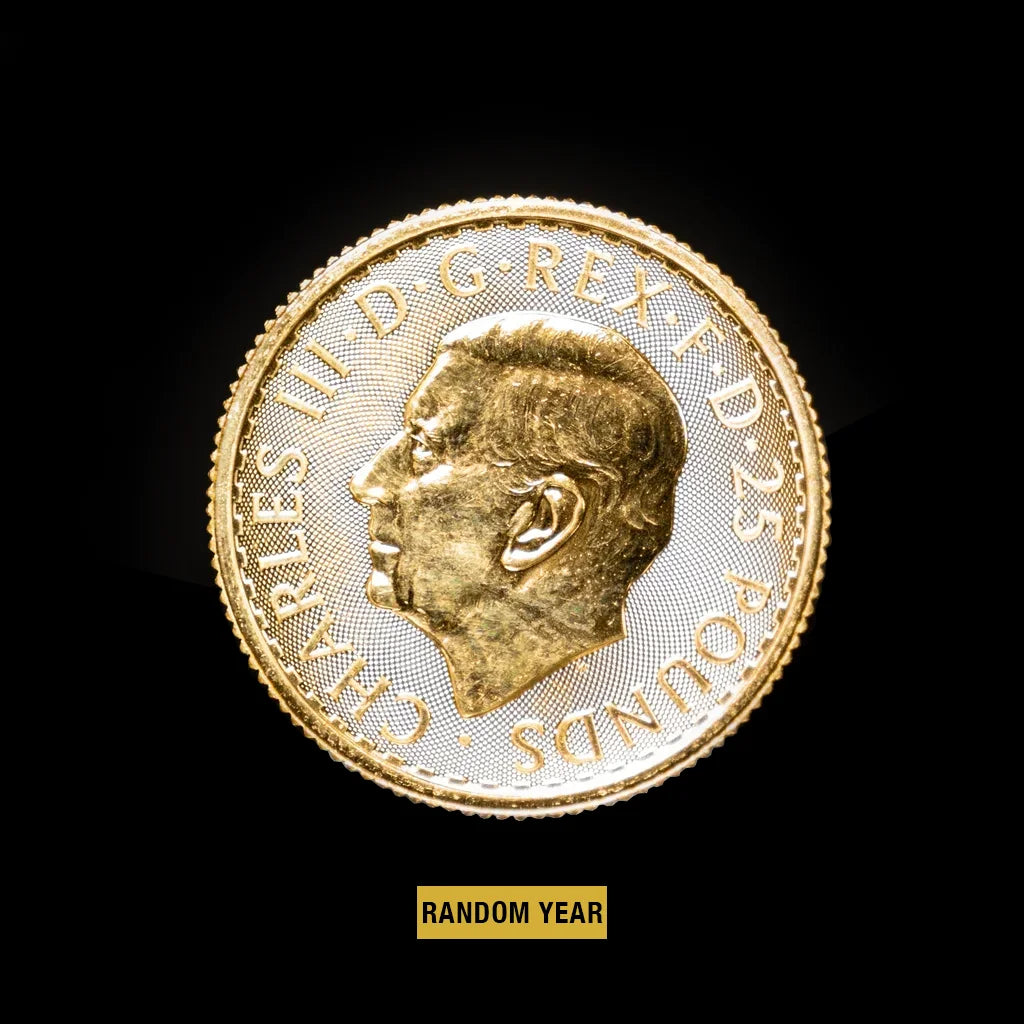 Gold coin with a profile of a king on a black background