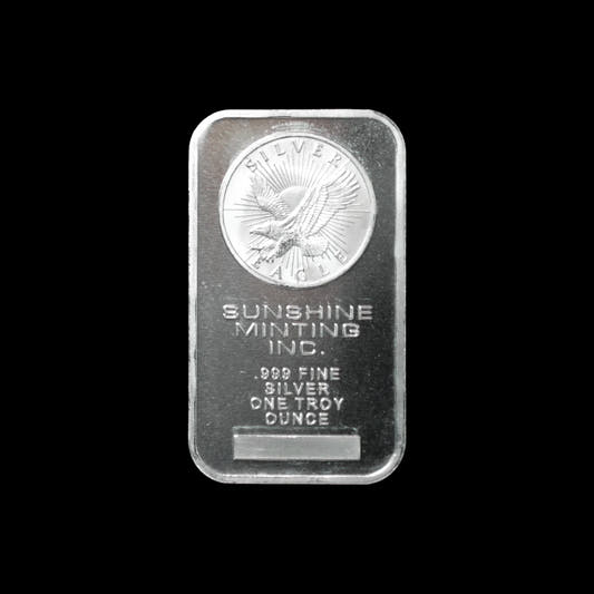Silver bar with 'Sunshine Minting Inc.' branding 1oz