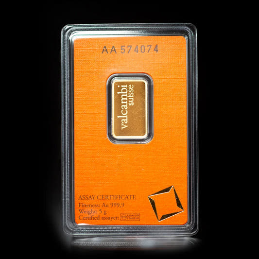 Valcambi 5 Gram Gold Bar in assay card