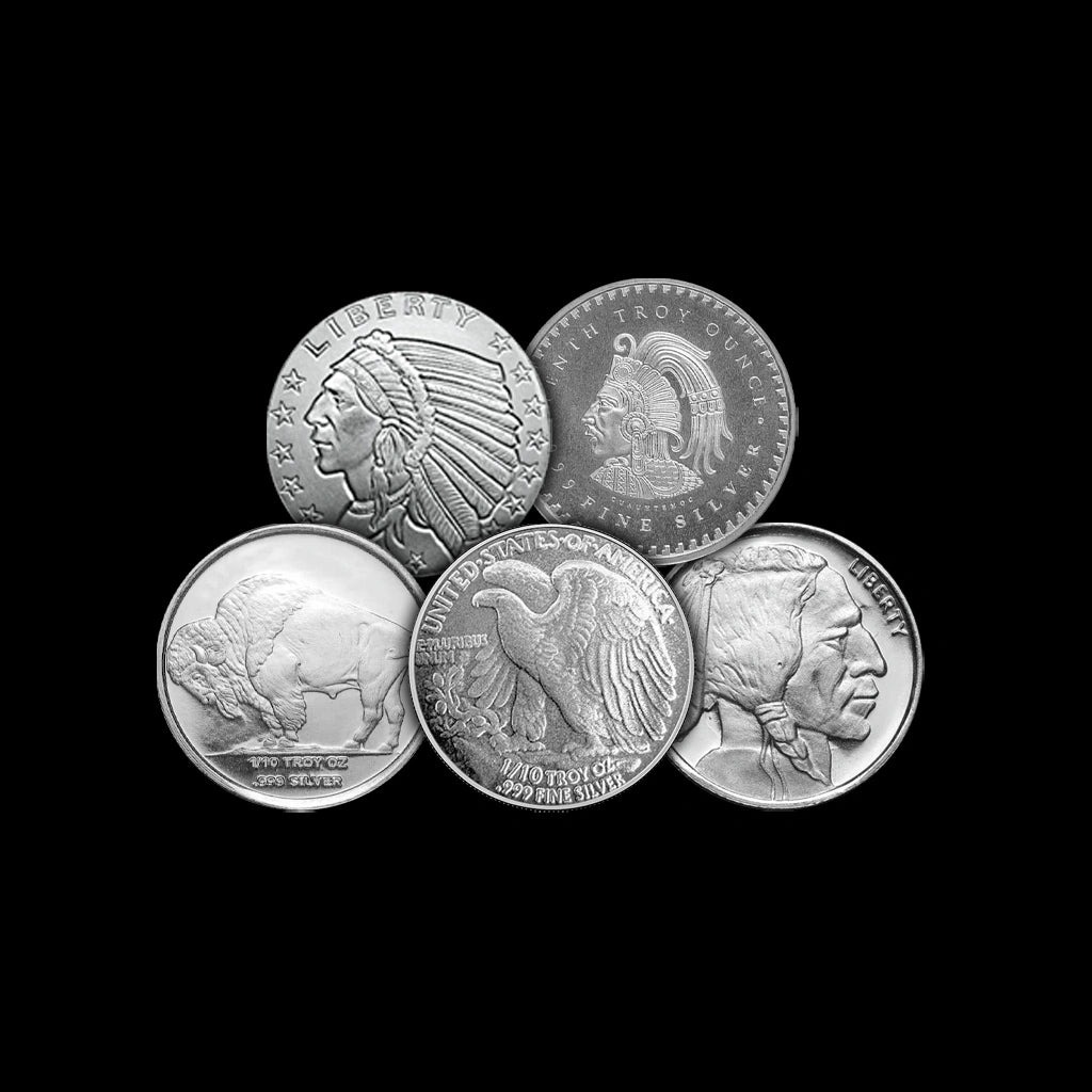1/10 oz silver round buffalo indian liberty aztec