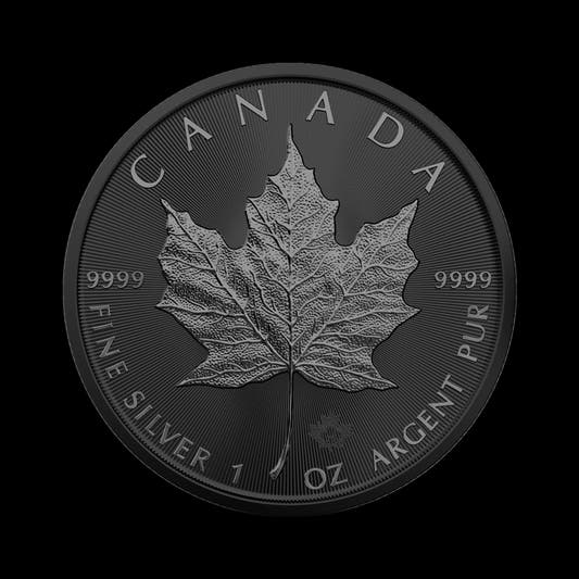 2025 1 oz Silver Maple Leaf coin ennobled with black platinum and ruthenium