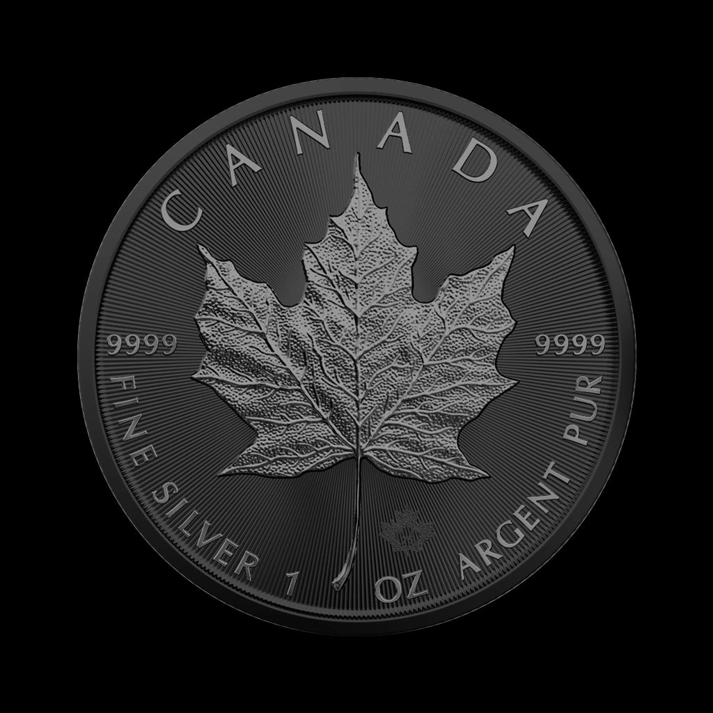 2025 1 oz Silver Maple Leaf coin ennobled with black platinum and ruthenium