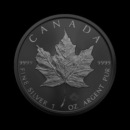 2025 1 oz Silver Maple Leaf coin ennobled with black platinum and ruthenium