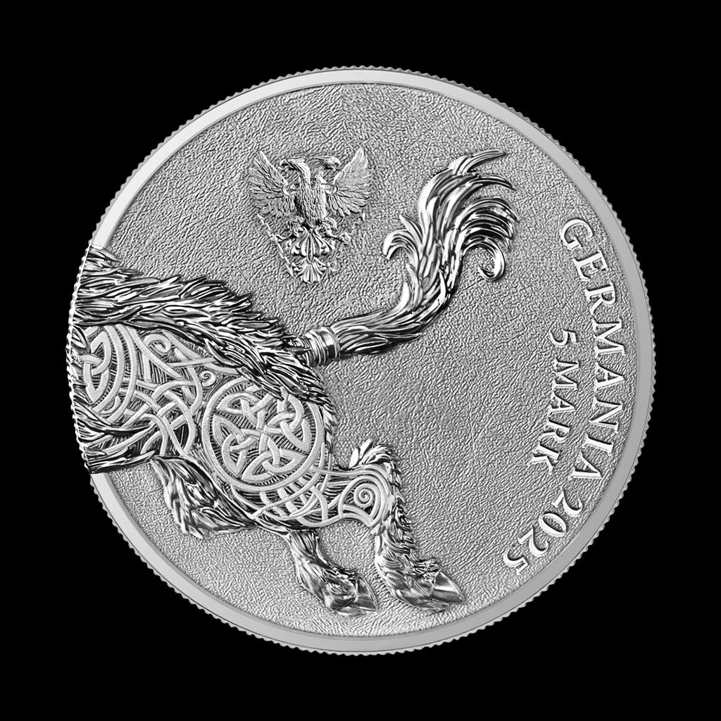 Germania Mint Gullinbursti 5 Mark 2025 Coin Rear side of coin