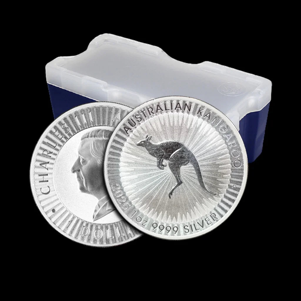 Perth mint 1oz Silver Kangaroo Coin with monster box in background