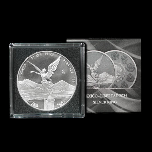 Silver Mexican Libertad Ring Coin with case