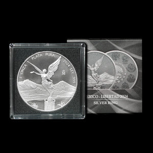 Silver Mexican Libertad Ring Coin with case