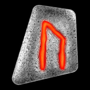 A 1 oz silver cast bar with the Uruz rune design, featuring a red UV-reactive color on a textured grey background, symbolizing strength and vitality.
