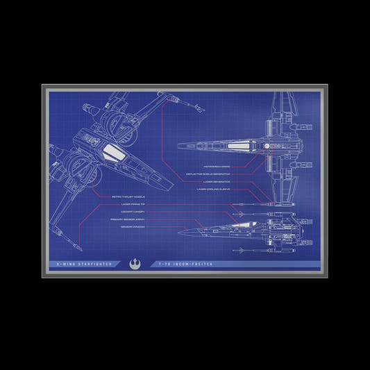 Star Wars Blueprint-style drawing of the X-Wing Fighter Ship Collectible Silver Coin