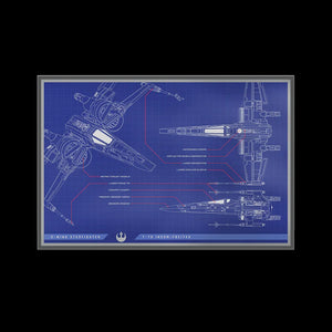 Star Wars Blueprint-style drawing of the X-Wing Fighter Ship Collectible Silver Coin